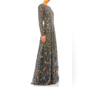 Mac Duggal Beaded Long Sleeve A-Line Gown